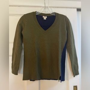 J Crew navy & olive colorblock sweater